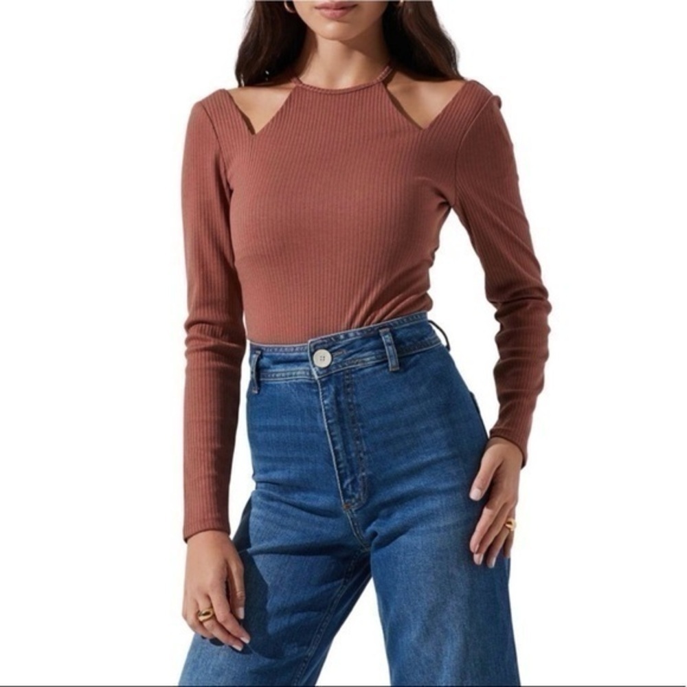 ASTR the Label Halter Neck Long Sleeve Shoulder Cutout Bodysuit